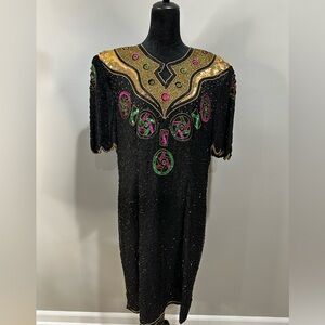 Royal Feelings Elegant Black and Gold Embellished Dress